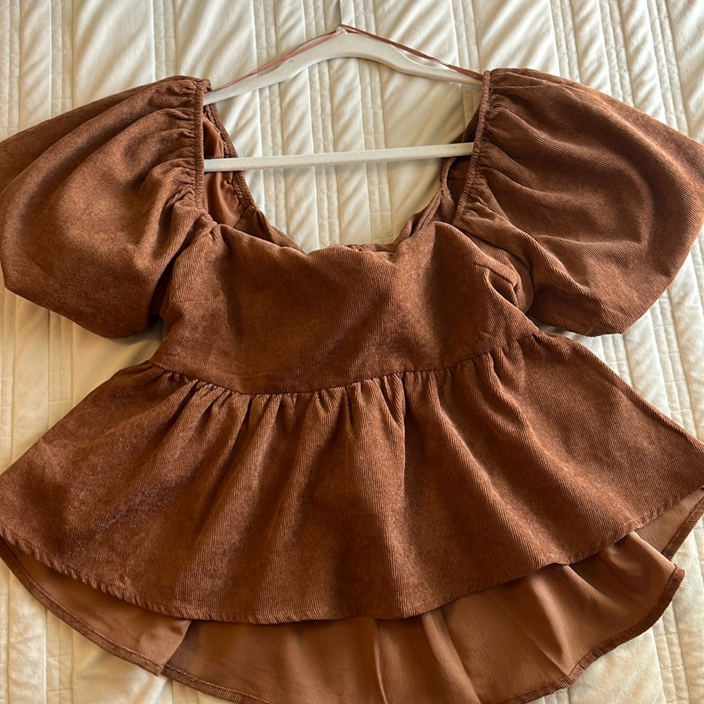 Brown Puff Sleeve Top
